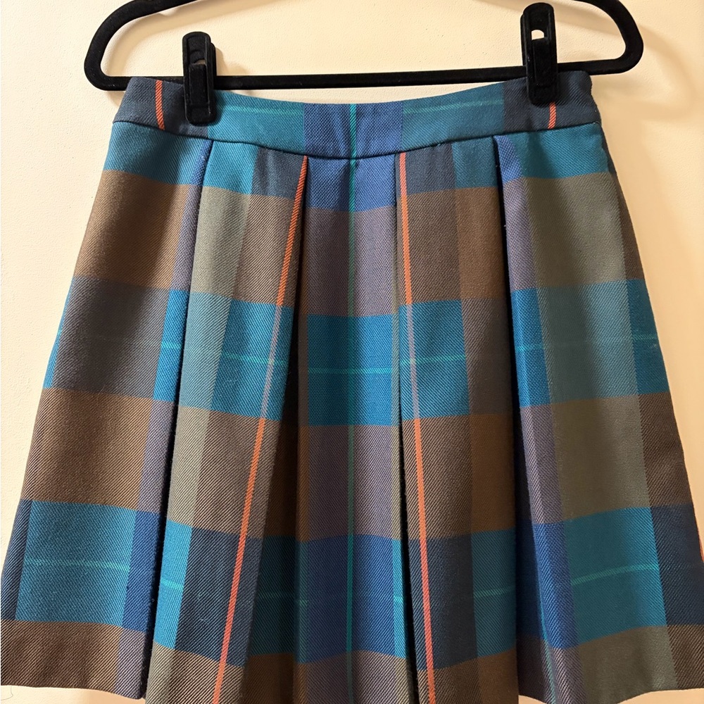 Tommy Hilfiger Teal and Brown‎ Plaid Pleated Mini Skirt - Picture 2 of 8